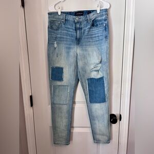 Lucky Brand Light Blue Bridgette Skinny Jeans with Distressing and Patches